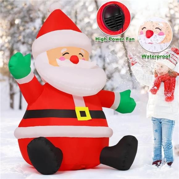 5 FT Christmas Inflatables Sitting Santa Claus Happy Face with Built-in LEDs - Picture 5 of 6